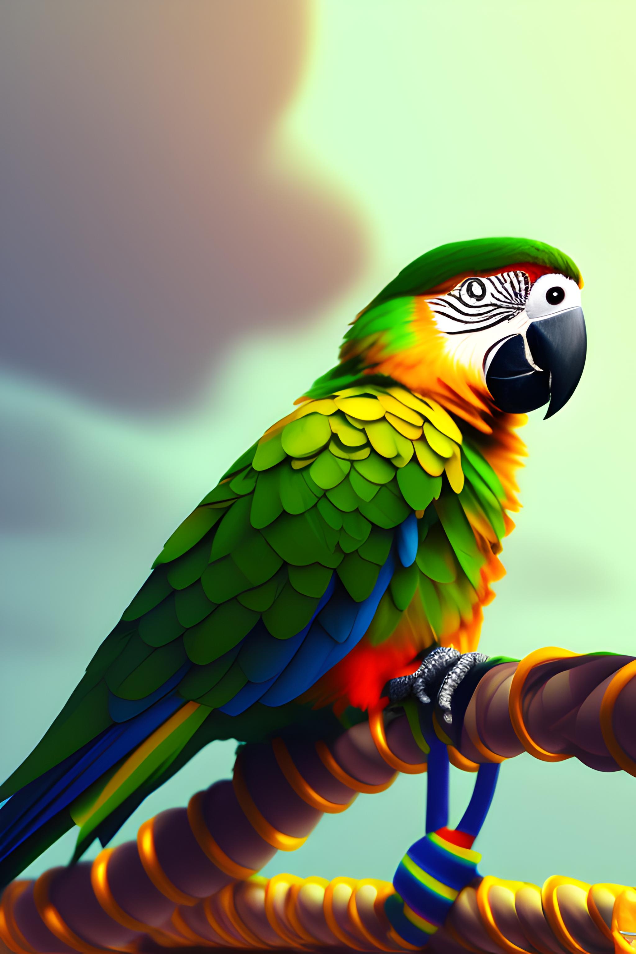 a parrot standing on a rope